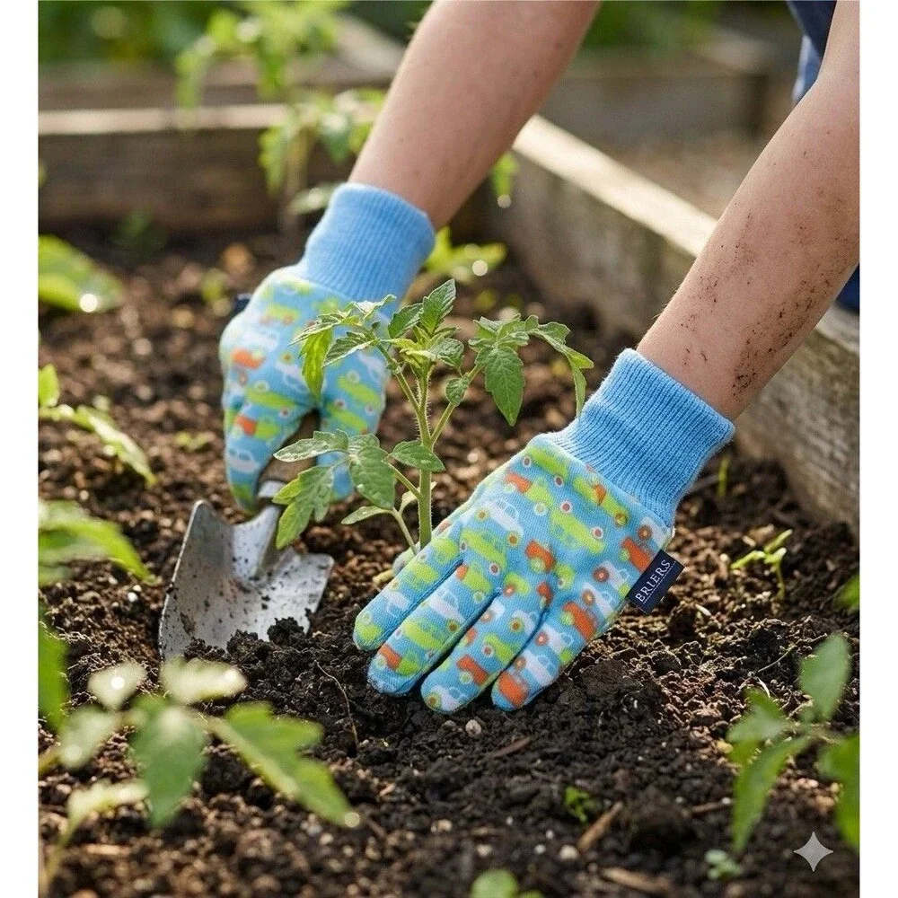 Briers Kids Cars Cotton Grip Gardening Gloves Med